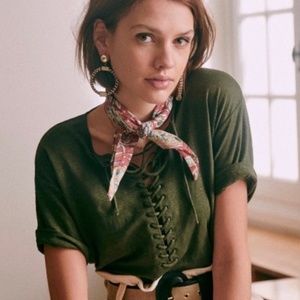 Sezane Richie Linen Lace Up T-Shirt Size M